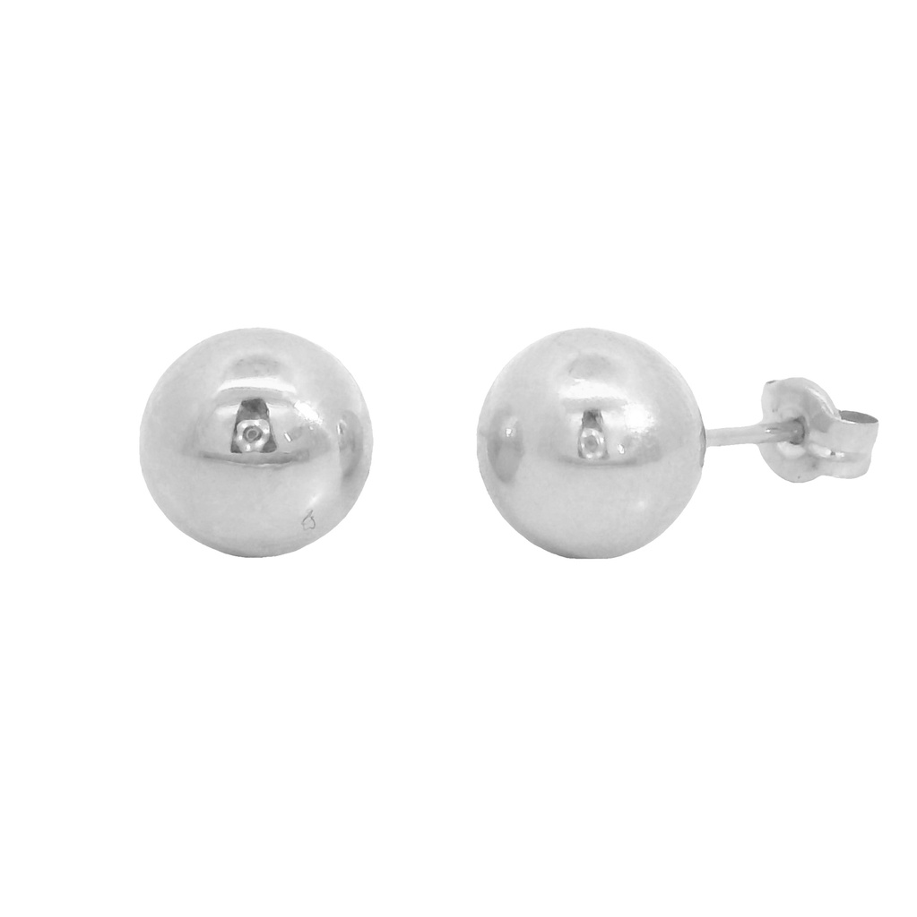 PENDIENTES BOLA LISA 7MM PRESION ORO BLANCO.