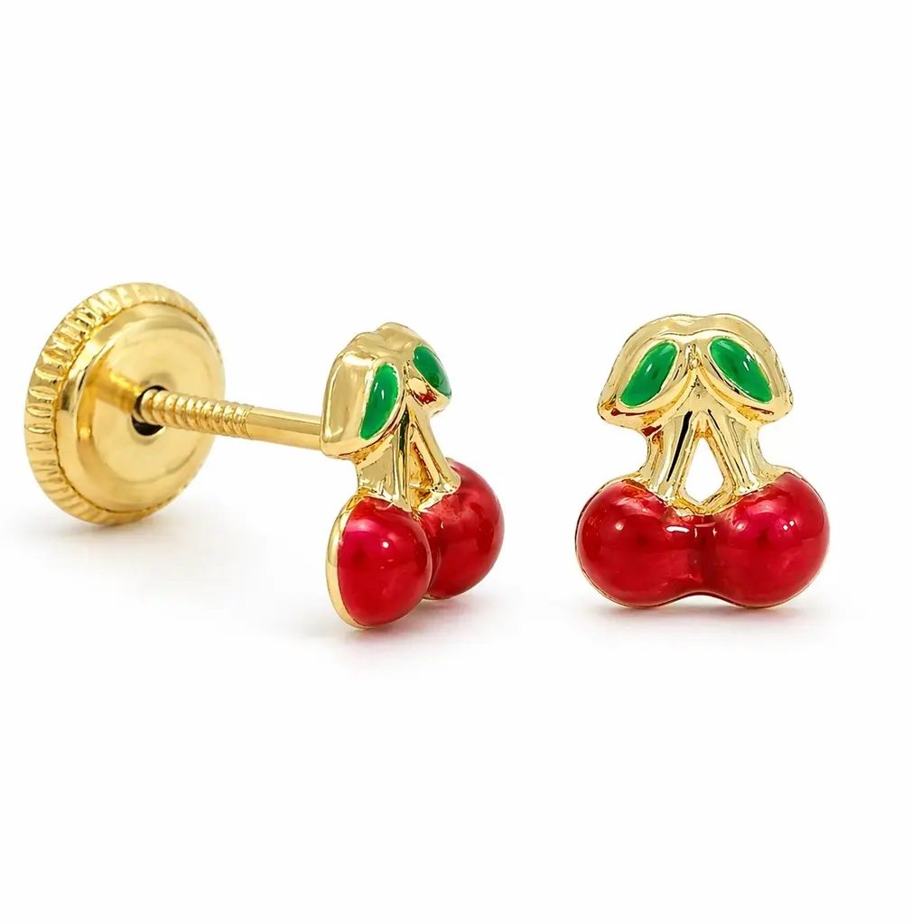 5'5MM ENAMEL CHERRY KID EARRINGS