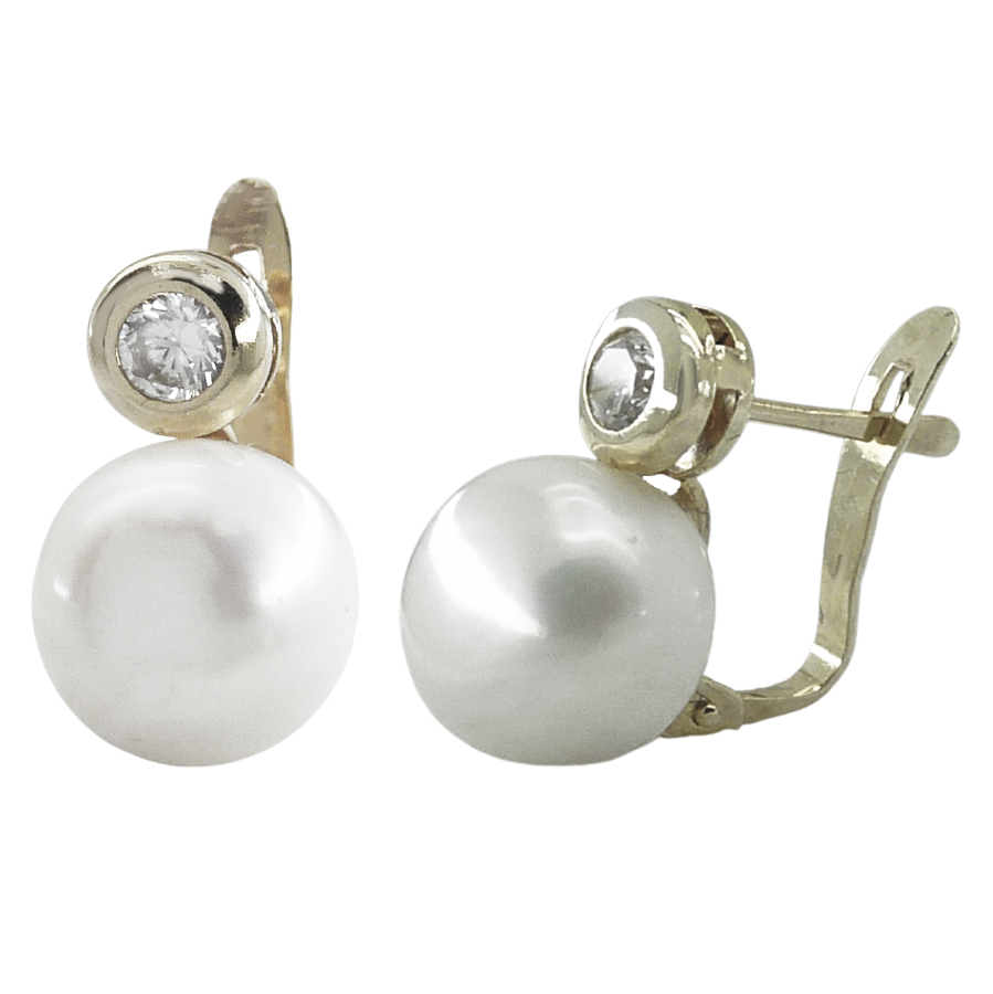10MM BUTTON FRESHWATER PEARL LEVERBACK EARRINGS.WHITE GOLD.