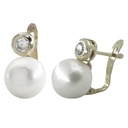 10MM BUTTON FRESHWATER PEARL LEVERBACK EARRINGS.WHITE GOLD.
