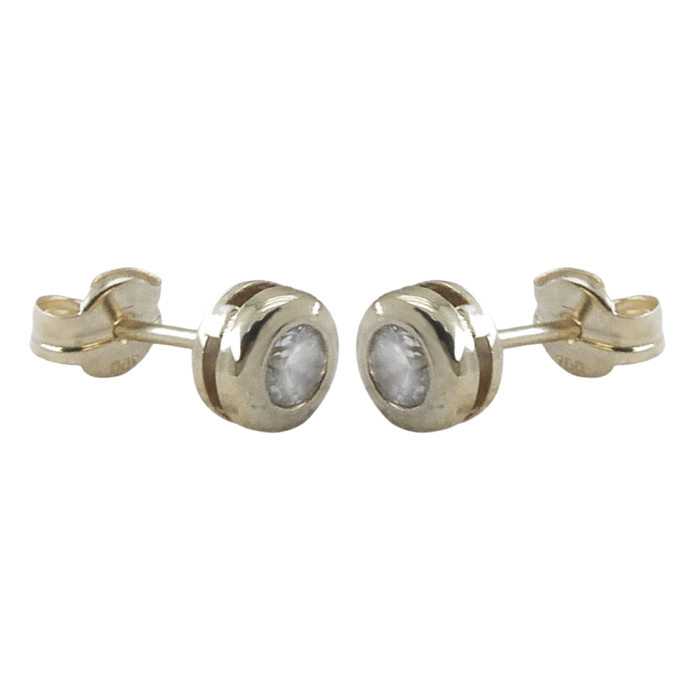 4MM CZ WHITE GOLD CHATON STUD EARRINGS.