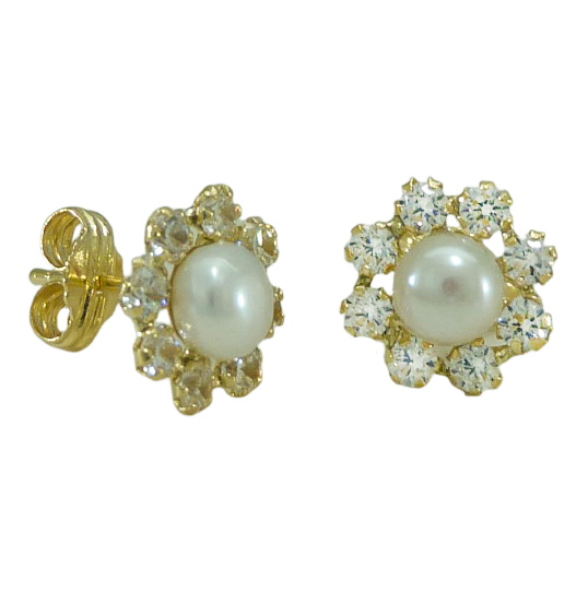 PENDIENTES COMUNION 9MM PERLA 5MM Y CIRCONITAS.PRESION