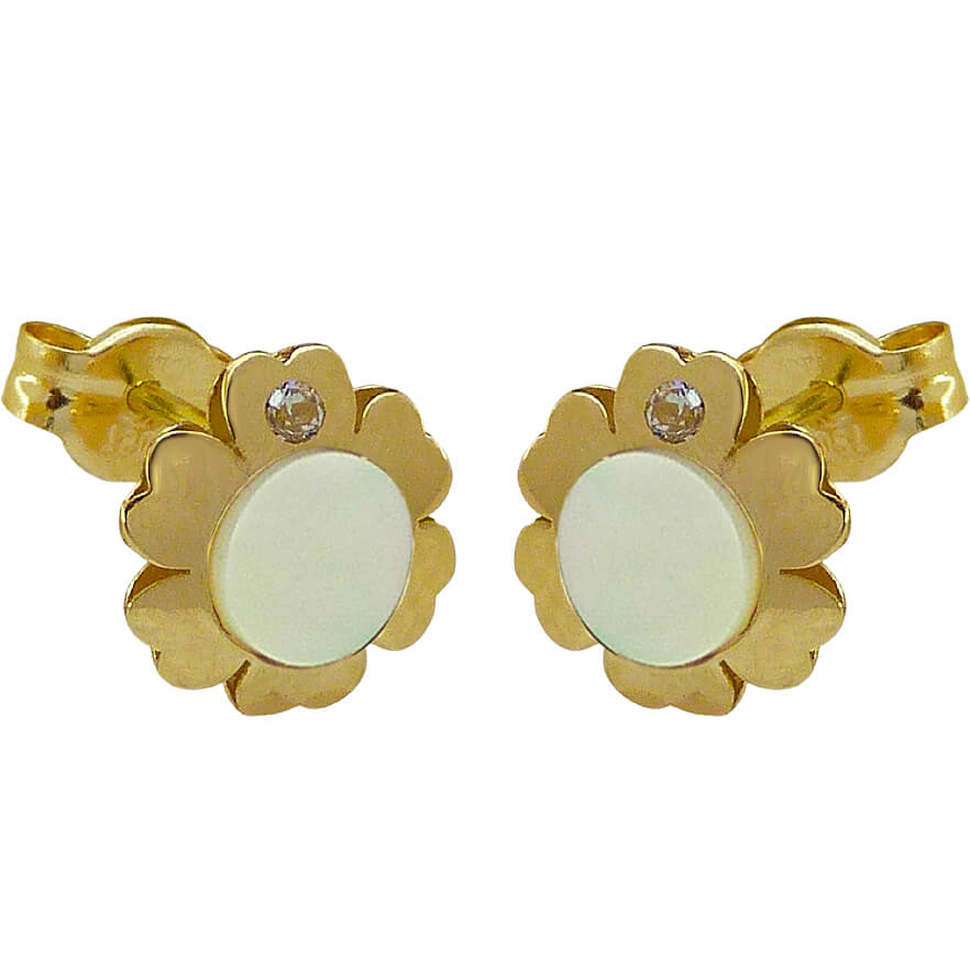 MOTER OF PEARL FLOWER STUD EARRINGS.