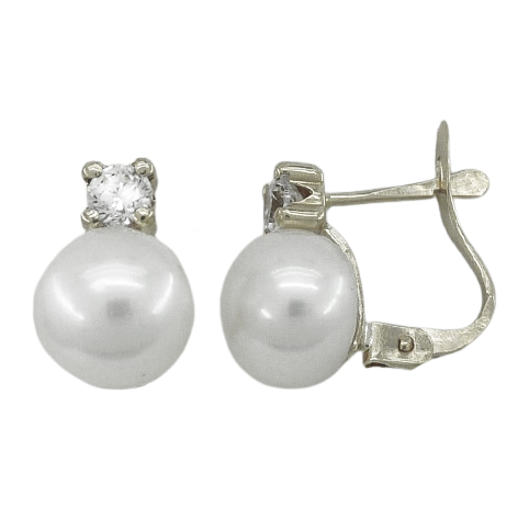 7MM BUTTOM PEARL LEVERBACK EARRINGS.WHITE GOLD.