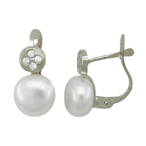 7MM BUTTOM PEARL LEVERBACK EARRINGS.WHITE GOLD