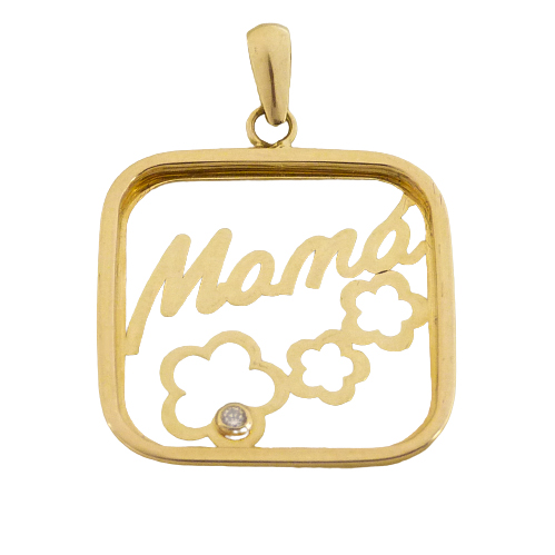 19MM SQUARE "MUM" PENDANT WITH FLOWERS AND CZ