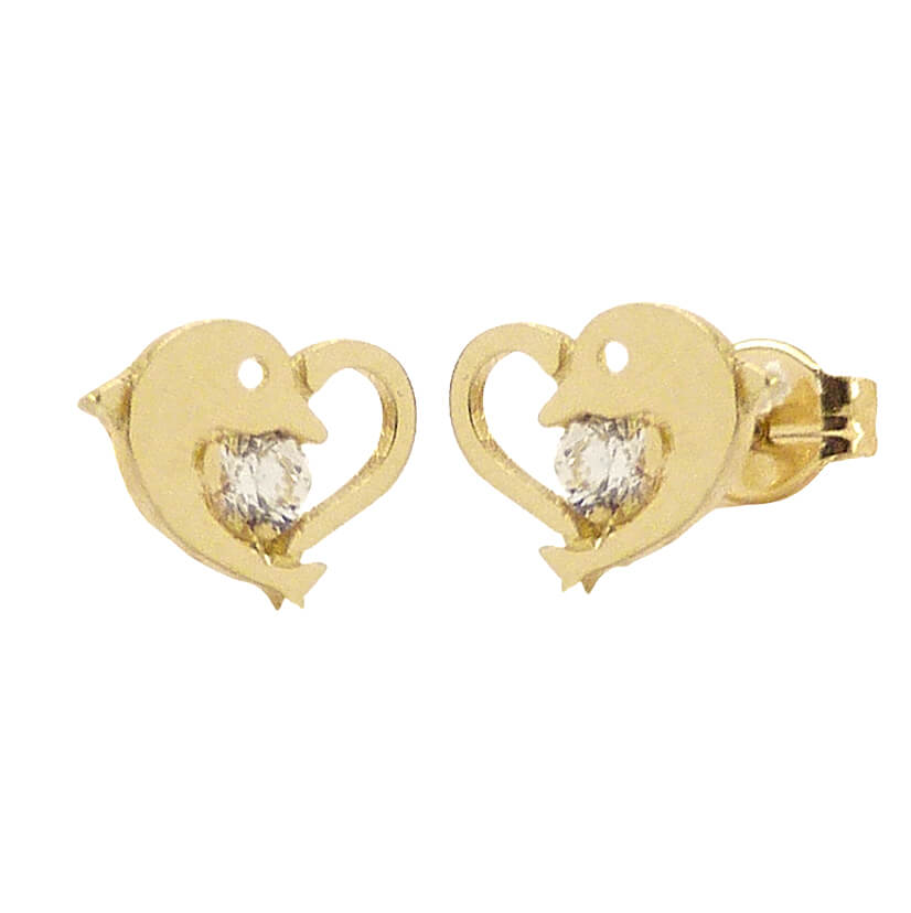 PENDIENTES CORAZON Y DELFIN.7MM .PRESION