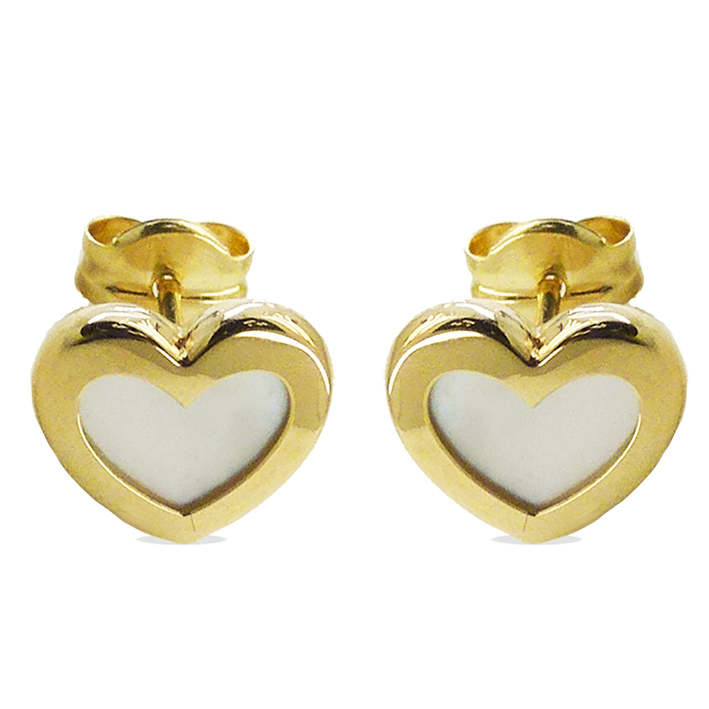 8MM MOTHER OF PEARL HEART STUD EARRINGS.