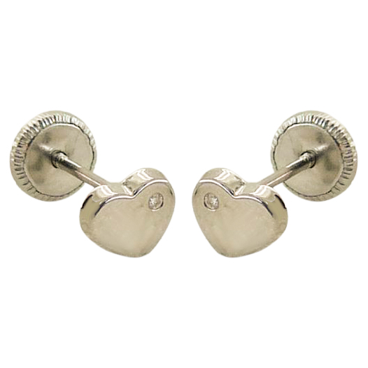 PENDIENTES CORAZON BRILLANTES  0.04CT TW .6MM.TORNILLO ORO.BLANCO