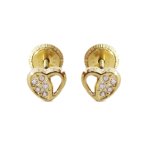 5'5MM OPENWORK HEART STUD EARRINGS WITH CZ.