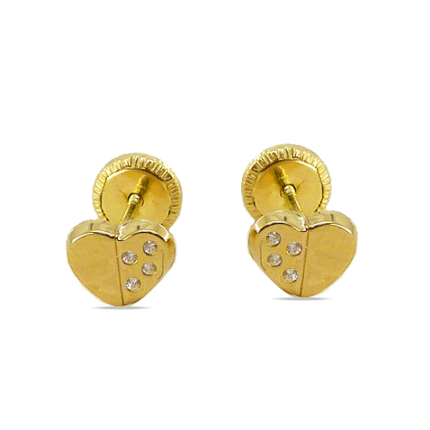 6MM HEART STUD EARRINGS WITH CZ.SCREW BACK.