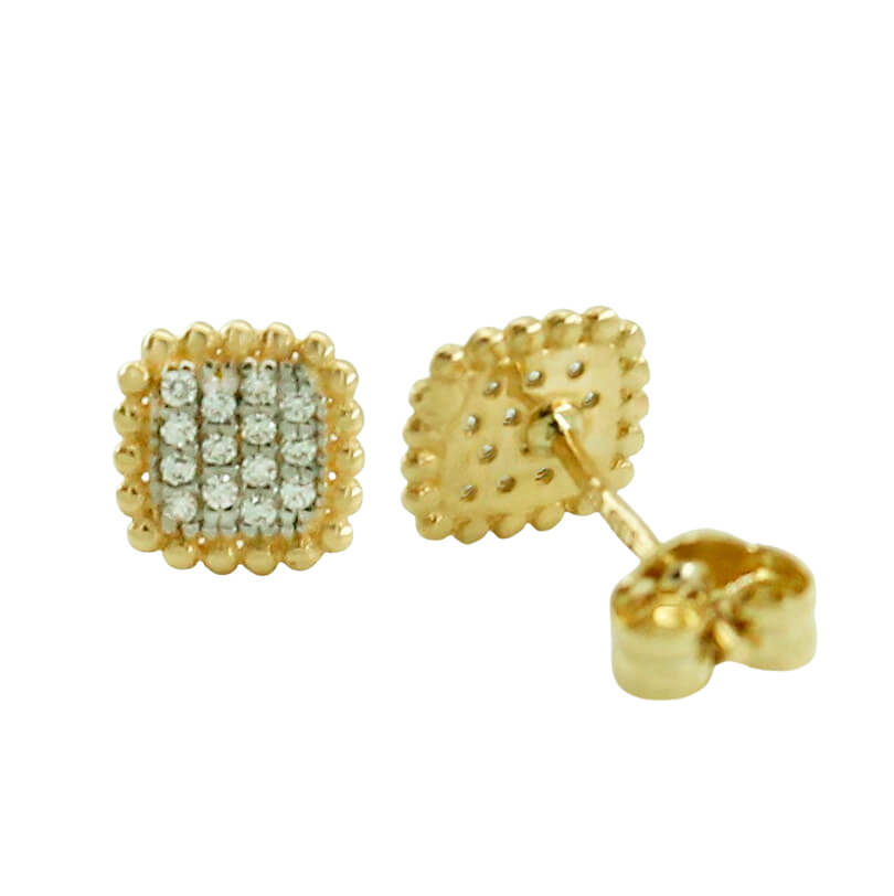 PENDIENTES CUADRADOS 6MM PAVE Y BORDES DE BOLAS.PRESION
