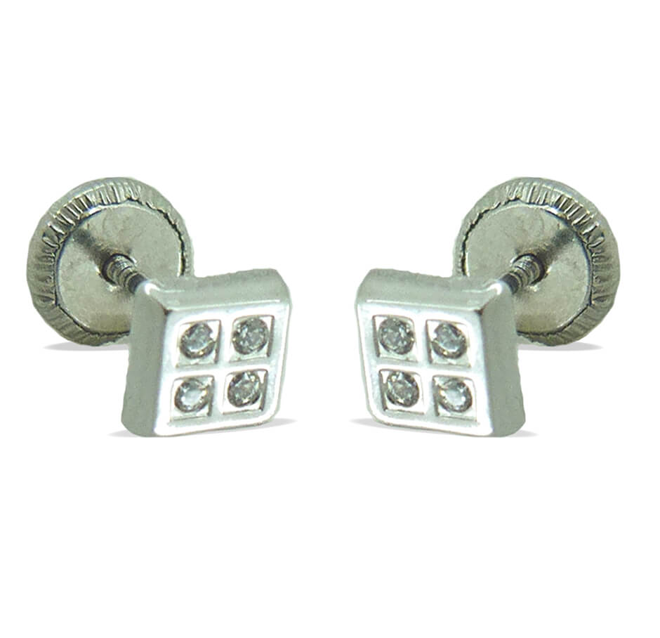 PENDIENTES ORO BLANCO CUADRADOS 4x4MM TORNILLO