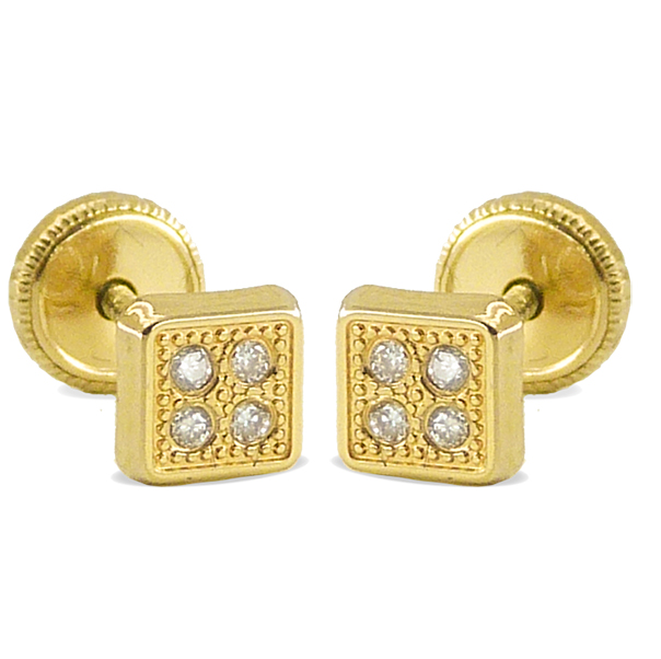 SQUARE EARRINGS WITH DIAMONDS.SCREWBACK.