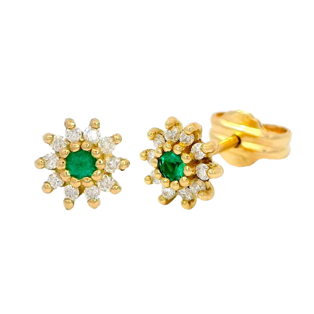 2MM EMERALD EARRINGS WITH 20 1MM DIAMONDS H-SI 0.12 CT TW