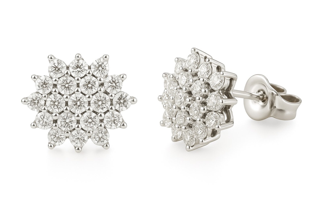 PRONG SETTING WHITE GOLD EARRINGS WITH 38 DIAMONDS H-SI 0.12 CT TW.