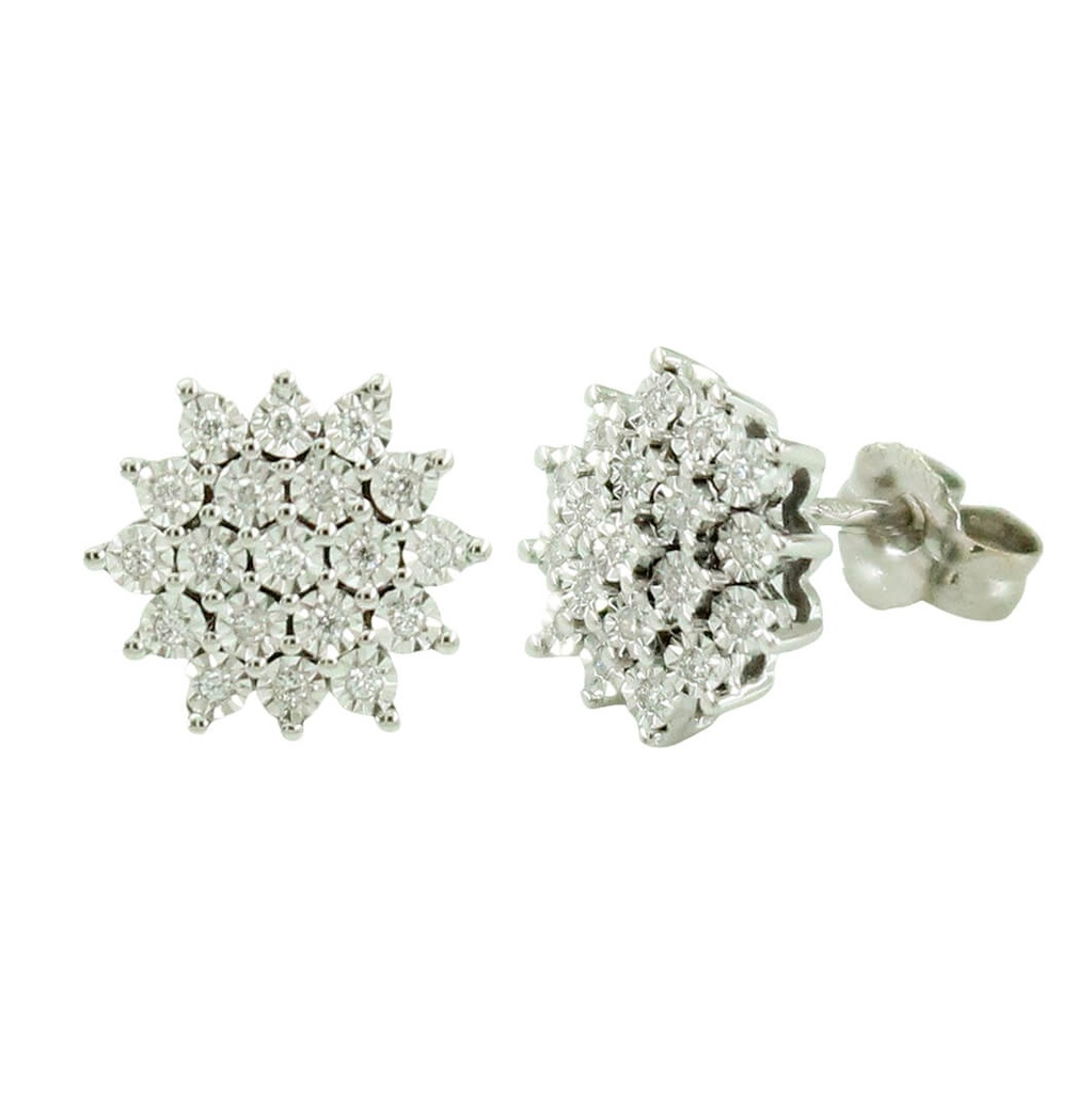 PRONG SETTING WHITE GOLD EARRINGS WITH 38 DIAMONDS H-SI 0.12 CT TW.