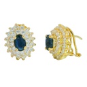 6x4MM SAPPHIRE OMEGA CLASP EARRINGS WIH CZ.