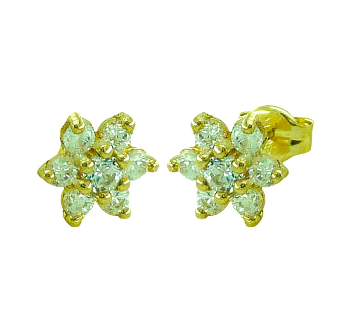 7MM FLOWER STUD EARRINGS WITH CZ.