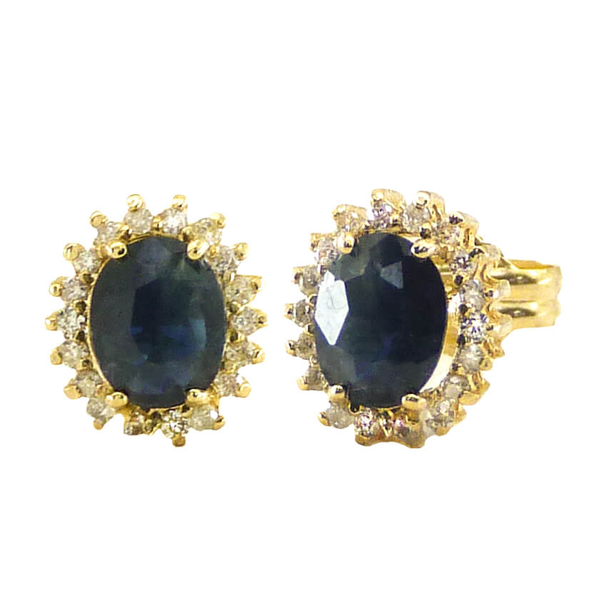 PENDIENTES CUAJO ZAFIRO OVAL 6x4 36 BRILLANTES 0.80MM H-SI 0.11 CT TW