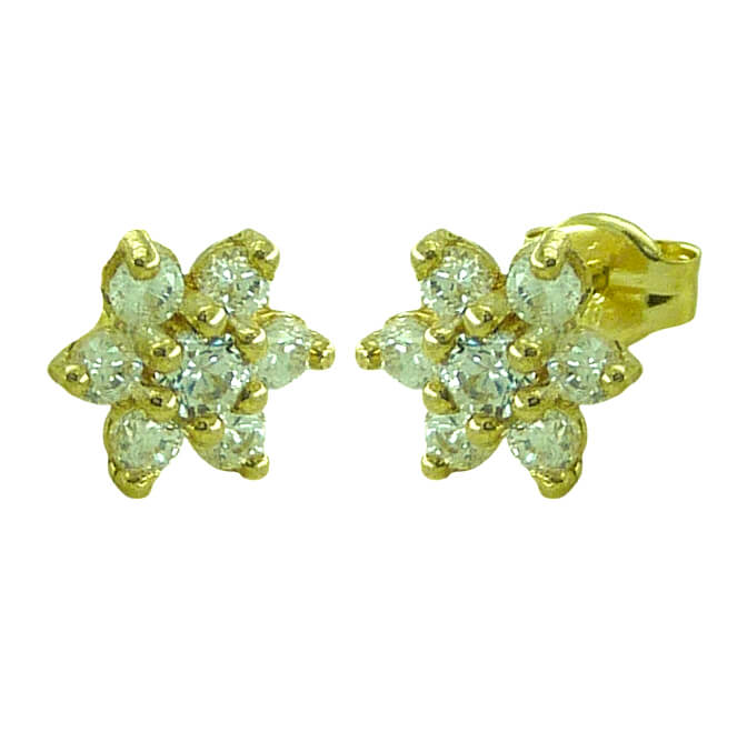 8'5MM FLOWER STUD EARRINGS WITH CZ.