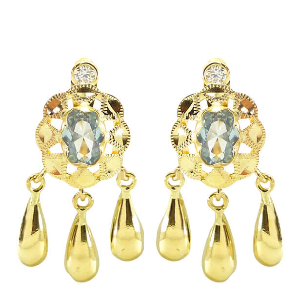 20MM OPENWORK EARRINGS WITH AQUAMARINE COLOR CZ
