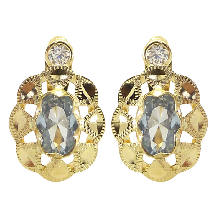 14x9MM OPENWORK EARRINGS AQUAMARINE COLOR  CZ
