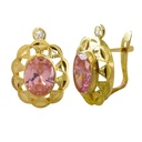PENDIENTES CUBANA PIEDRA DE 6x4MM COLOR ROSA. 14x9MM.