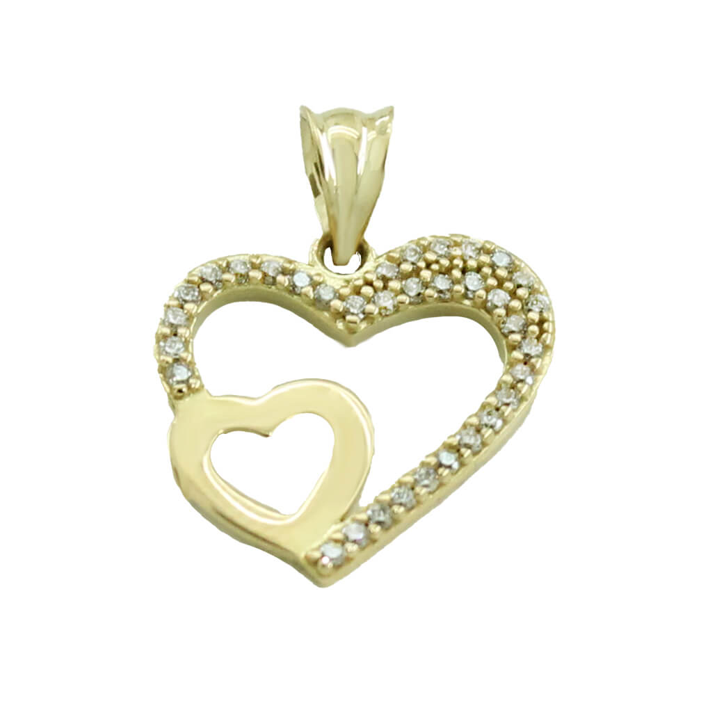 15x14MM TWO HEARTS PENDANT WITH CZ.