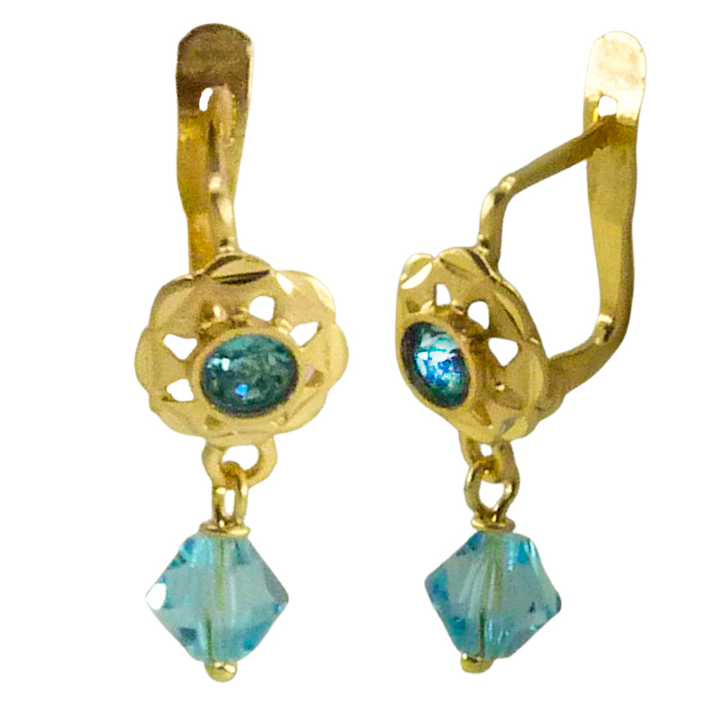 BLUE CRYSTAL BALL OPENWORK EARRINGS