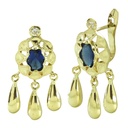 PENDIENTES CUBANA PIEDRA 6x4MM COLOR ZAFIRO Y  3 LAGRIMAS.CATALAN.20MM.