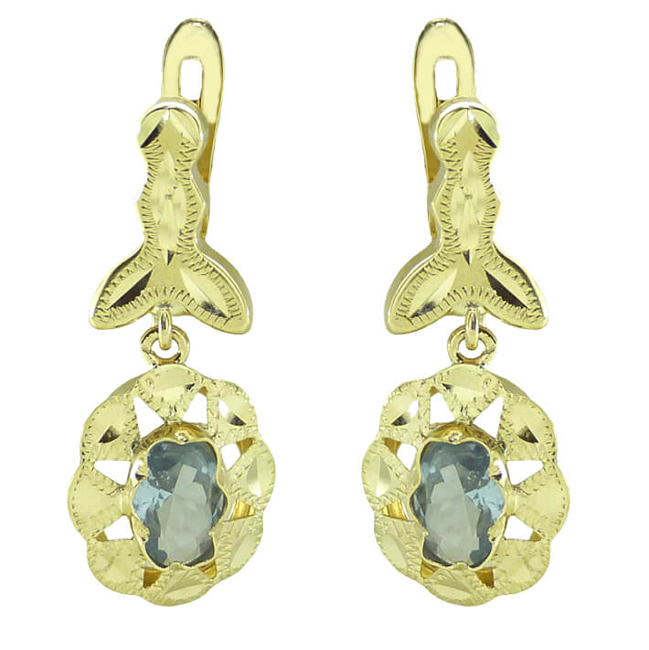 PENDIENTES CUBANA PIEDRA COLOR AGUAMARINA DE 6x4MM,CON MOSCA.22MM.