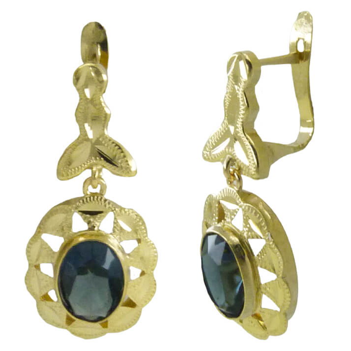 PENDIENTES CUBANA PIEDRA DE 8x6MM  COLOR MONTANA.CATALAN