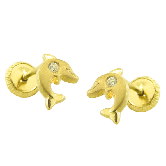 7MM DOLPHINS STUD EARRINGS WITH CZ.SCREW BACK.