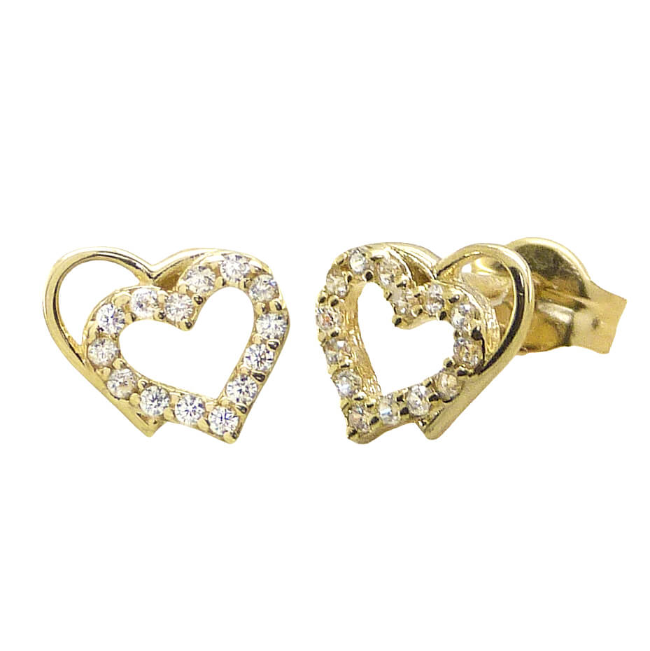 7MM DOUBLE HEART STUD EARRINGS.PUSH BACK