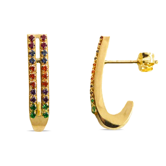 15MM COLORED CZ HALF HOOP EARRINGS.