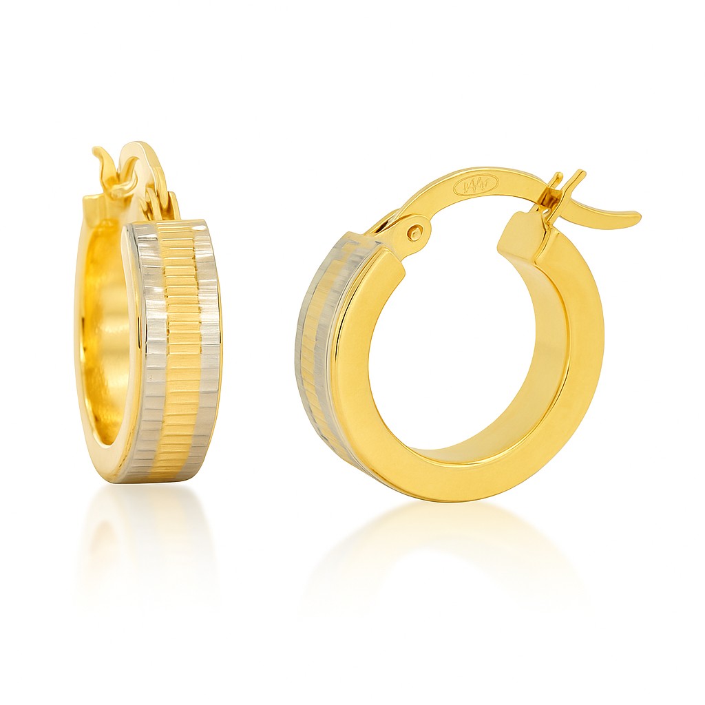 TWO TONE ROUND HOOPS EARRINGS.14x4MM.