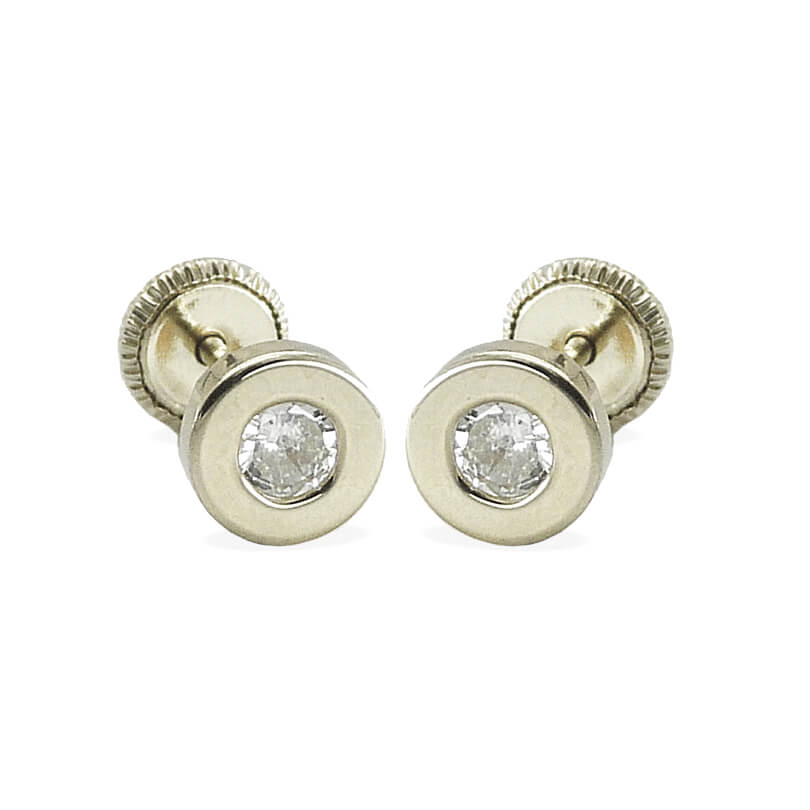 5MM CZ BAZEL STUD EARRINGS.SCREW BACK.WHITE GOLD.