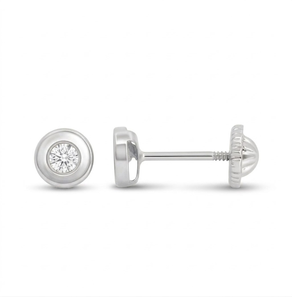 5MM CZ BAZEL STUD EARRINGS.SCREW BACK.WHITE GOLD.