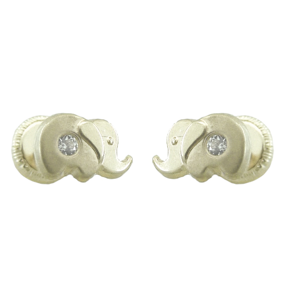 PENDIENTES ORO BALNCO ELEFANTE Y CIRCONITAS. 7MM.TORNILLO.