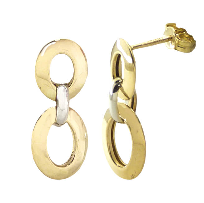 20MM TWO TONE GOLD LINK EARRINGS.