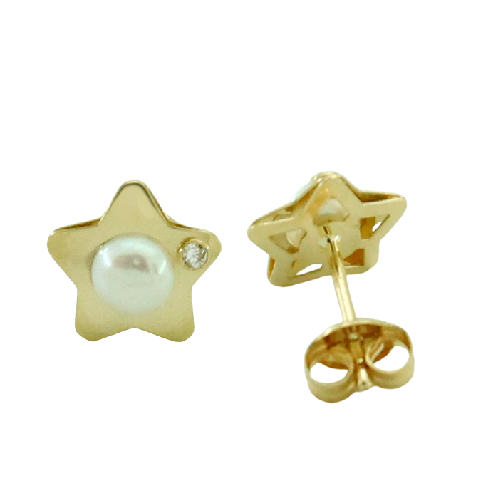PENDIENTES ESTRELLA 6.5MM Y PERLA DE 3.5MM.PRESION Perla Cultivada