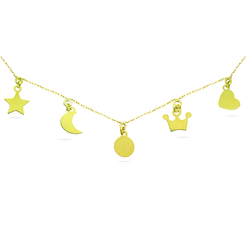 6MM ASSORTED CHARMS NECKLACE.45CM CHAIN.