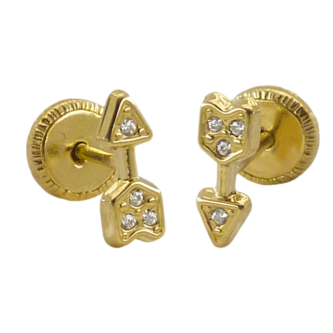 6MM  ARROW STUD  EARRINGS WITH CZ.