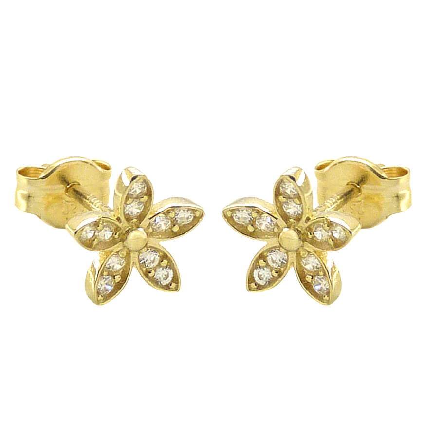 8MM FLOWER STUD EARRINGS WITH CZ.