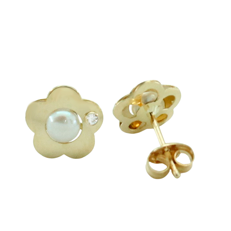 3'5MM PEARL FLOWER STUD EARRINGS.5'5MM.