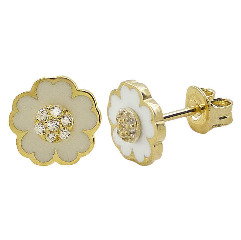 8MM ENAMEL FLOWER STUD EARRINGS.