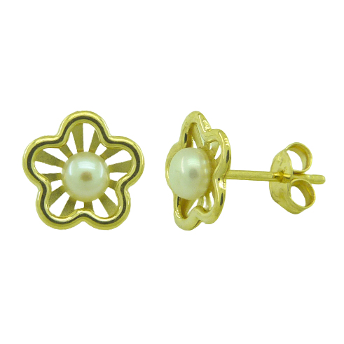 PENDIENTES FLOR CALADA 8MM CON PERLA DE 3MM.