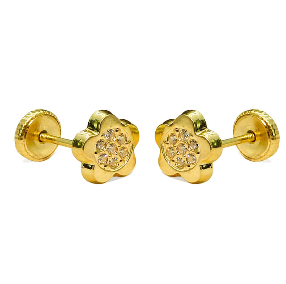 7MM FLOWER STUD EARRINGS WITH CZ.