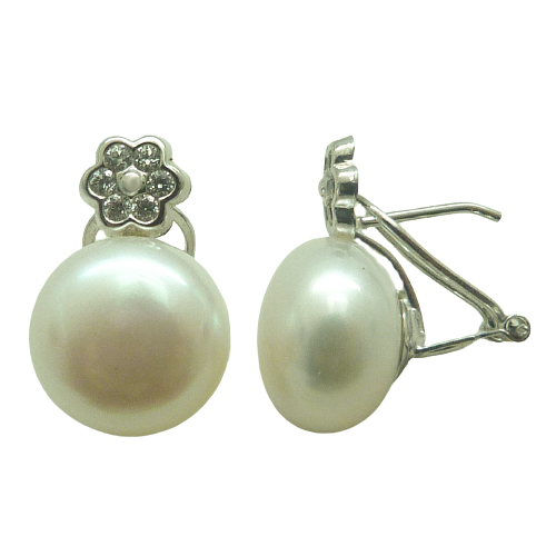 11/12MM BUTTON PEARL EARRINGS.OMEGA CLASP.